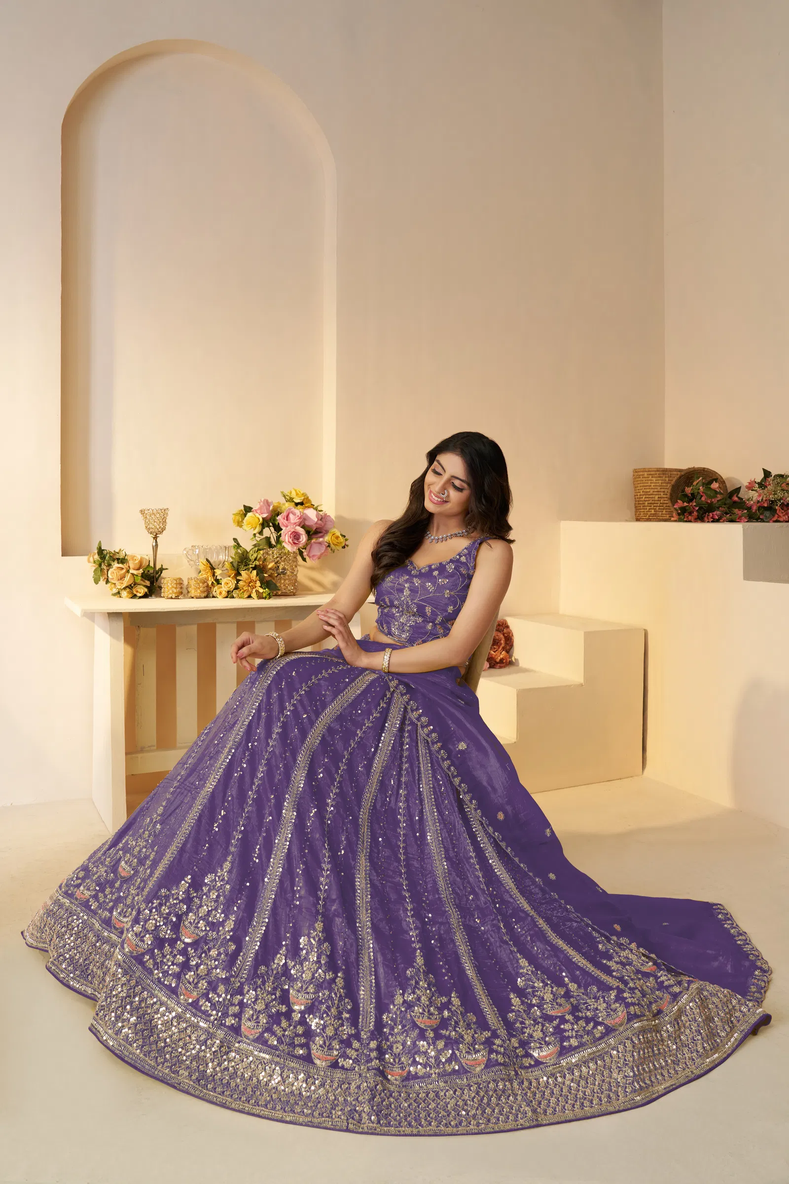 Kf 44 Purple Jimmy Choo Embroidered Bridal Lehenga Wholesalers In Delhi